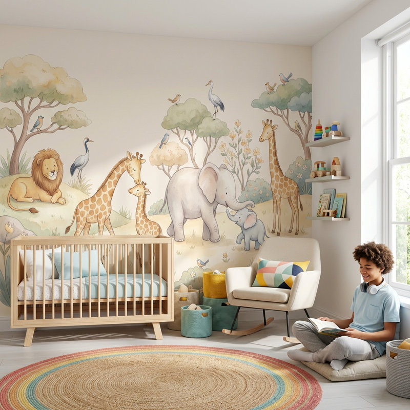 Murale ludique Safari, 140" x 108", Peler et coller