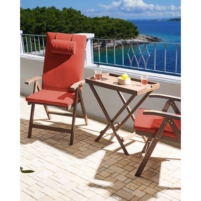 Folding Patio Dining Armchair with Cushion, Red
