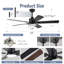 Cissline （Ensemble de 2) ventilateur de plafond noir moderne de 52 po avec lumière et télécommande pour chambre / salon / bureau