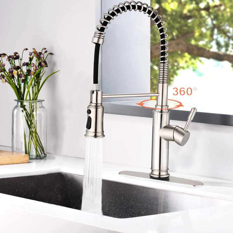 Robinet de cuisine tactile avec tirette - Jet d'évacuation rotatif à 360 degrés, antirouille, antirouille, nickel brossé, acier inoxydable, débit pratique pivotant à 360 degrés, sans rouille, sans effort