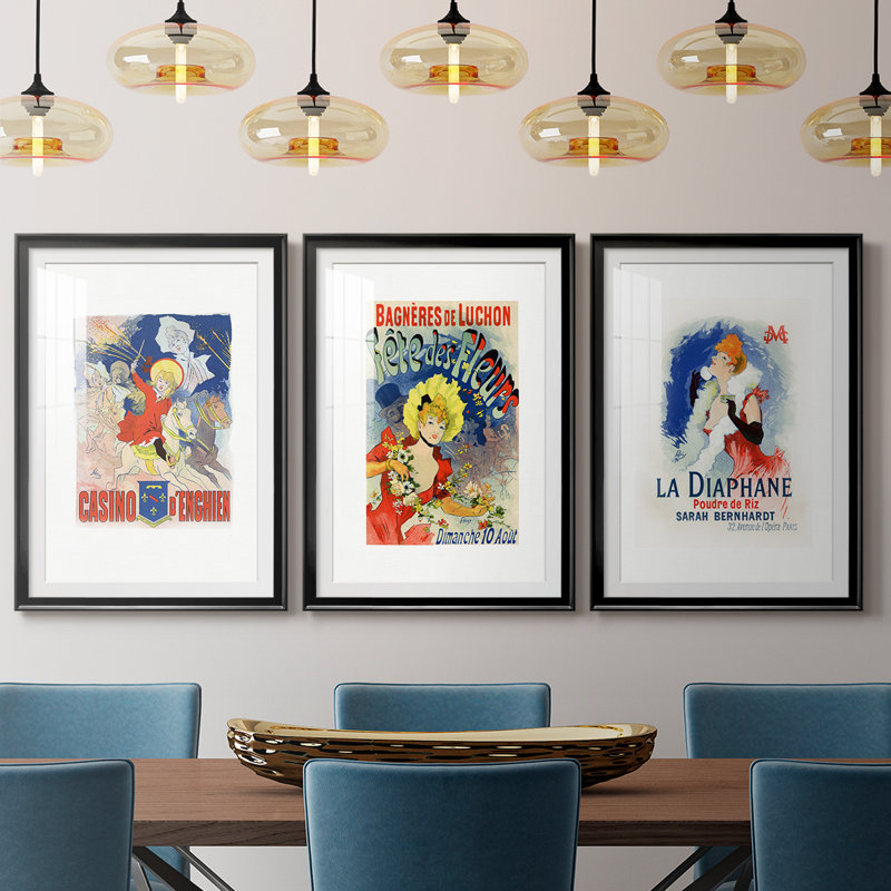 Casino D'Enghien - reproduction sur mesure encadrée de qualité supérieure - 3 pièces, Noir, H 30 po x l 63 po