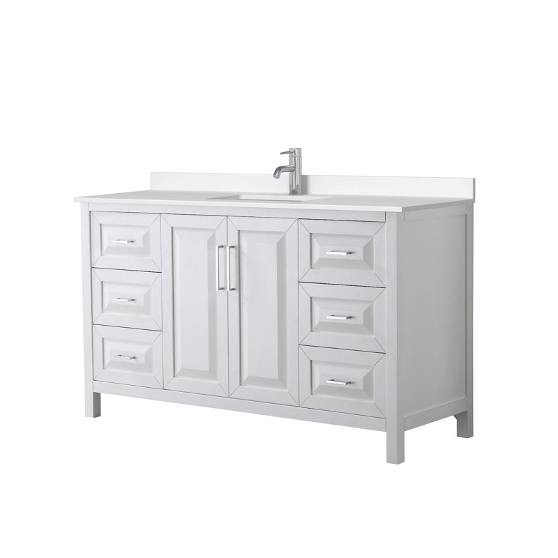 Daria 60'' W Vanity, White, Polished Chrome, Giotto Quartz