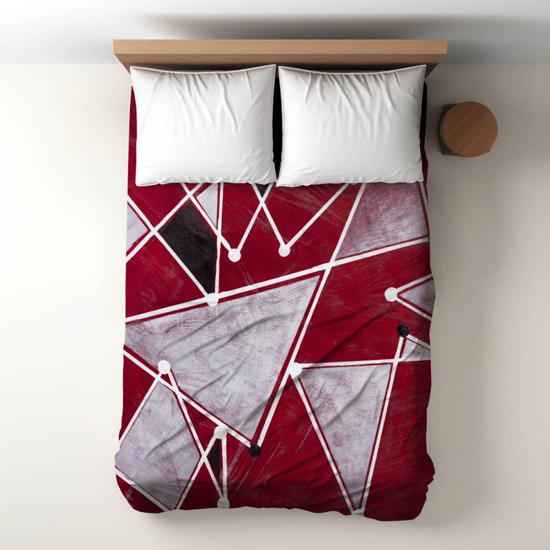 Gray Office Duvet Cover - White Triangles on Red Background