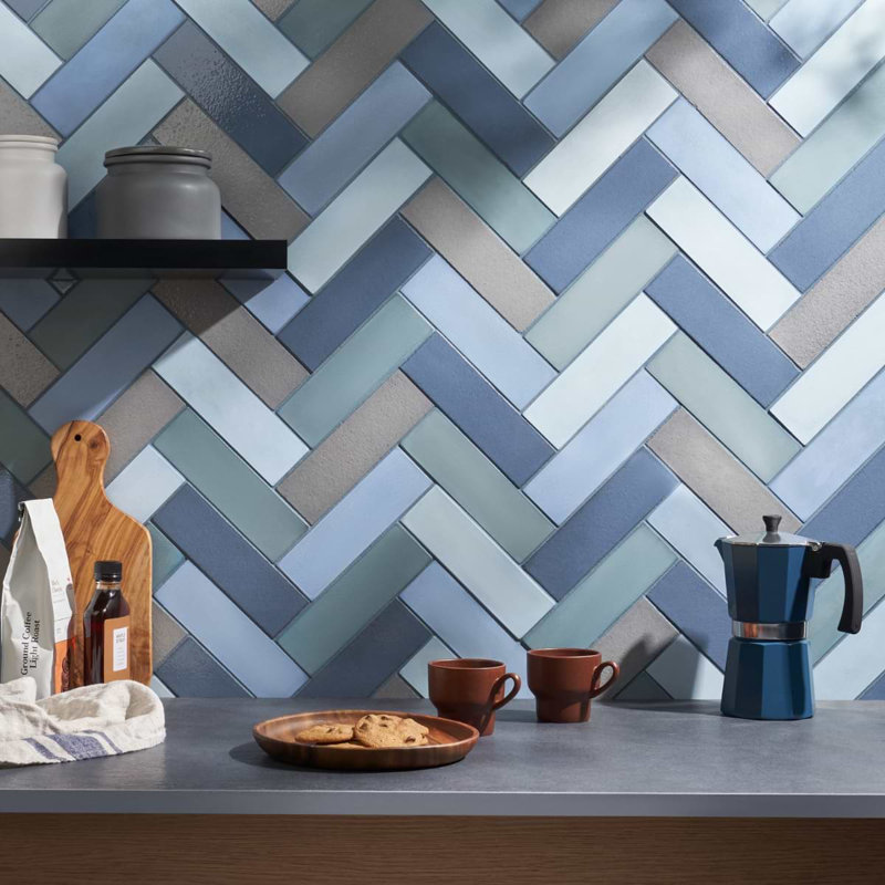Color One Blend 2x8 Cement and Lava Stone Tiles, Lake Blue