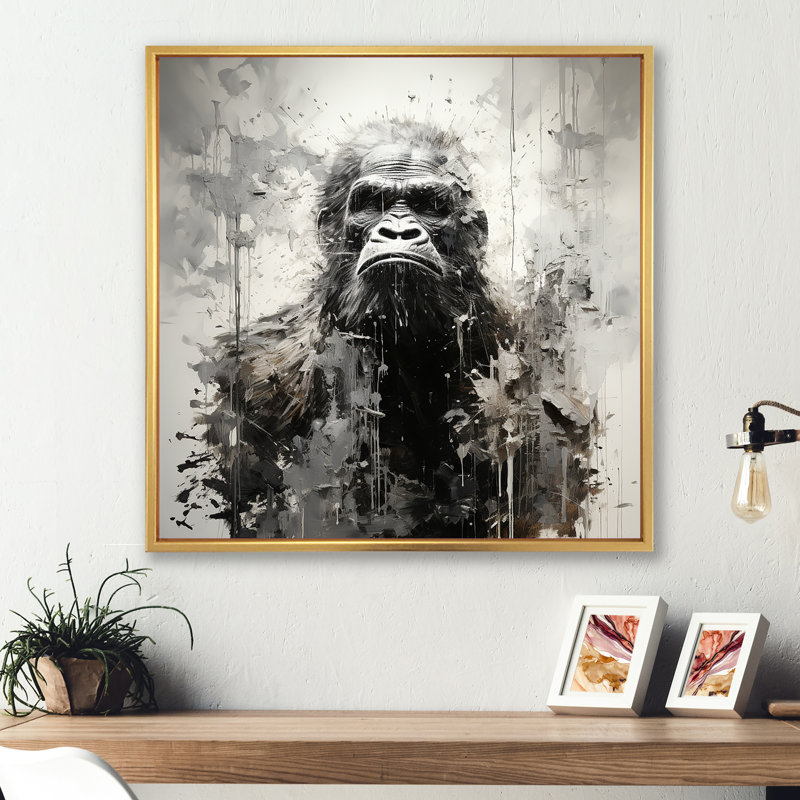 Minimalisme monochrome, portrait de gorille II - impressions sur toile Bigfoot, H 24 po x l 24 po x P 1 po