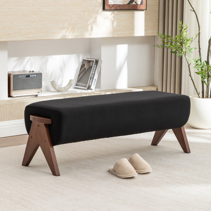 Chenice Upholstered Solid Wood Leg Bench, Black