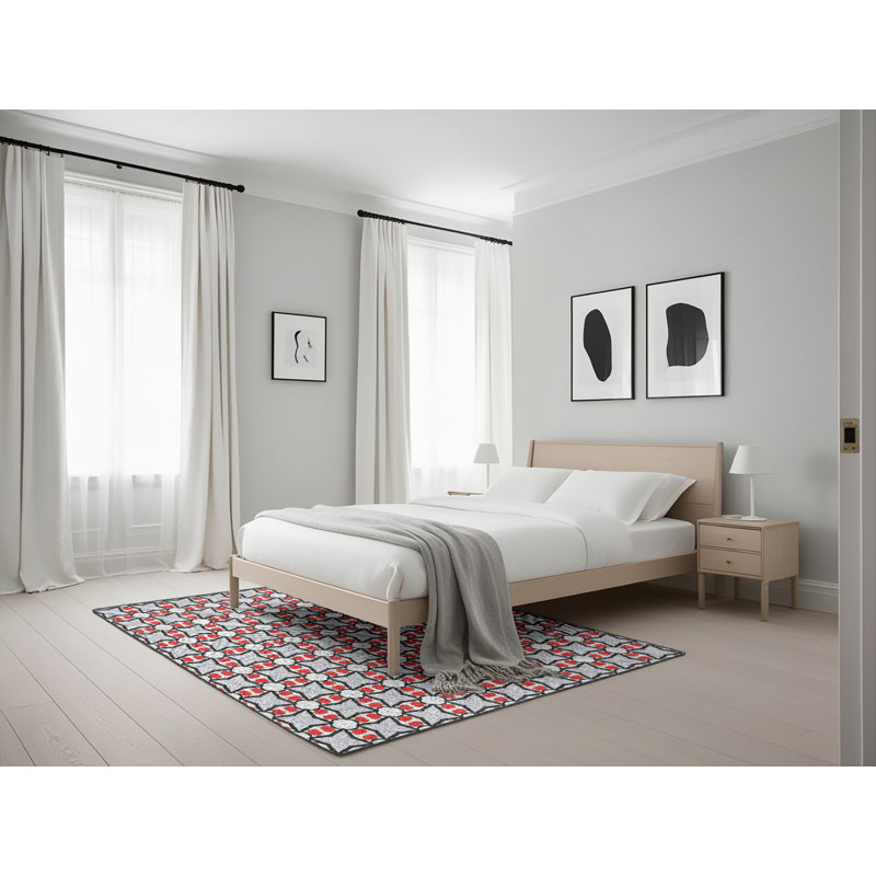 Tapis gris / rose Power Loom, Rectangle 5 pi x 7 pi