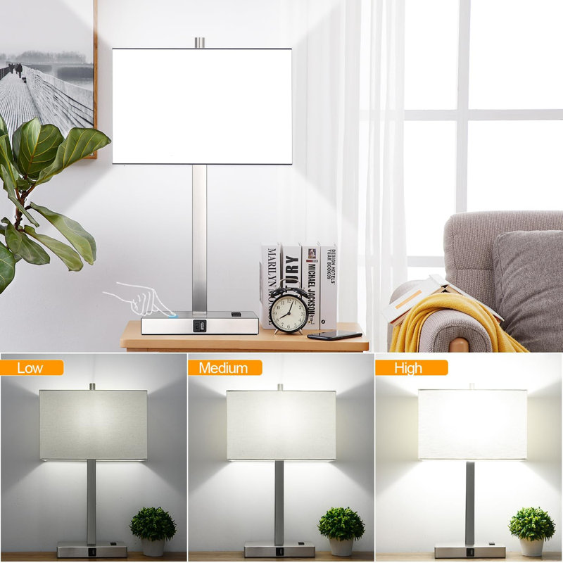 Set Of 2 Touch Control Table Lamps With USB Charging - 3-Way Dimmable LED Bedside Lamps