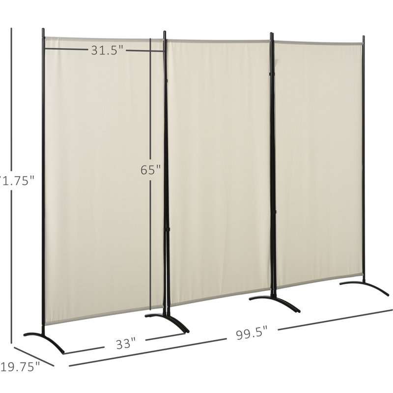 Cloison de séparation beige de 1,83 m (6 pi) à 3 panneaux. Pliable à double charnière. Cadre en métal. Économiser de la place. 183 cm (72,1 po) H x 253 cm (99,5 po) L x 51 cm (20,09 po) P. Accessoire de décoration intérieure. Paravent. Sécurisé.