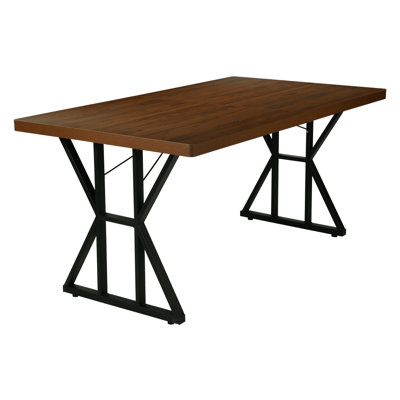 63" Rectangular Dining Table for 4-6, MDF Top Kitchen & Dining Table with Metal Base, Rustic Brown