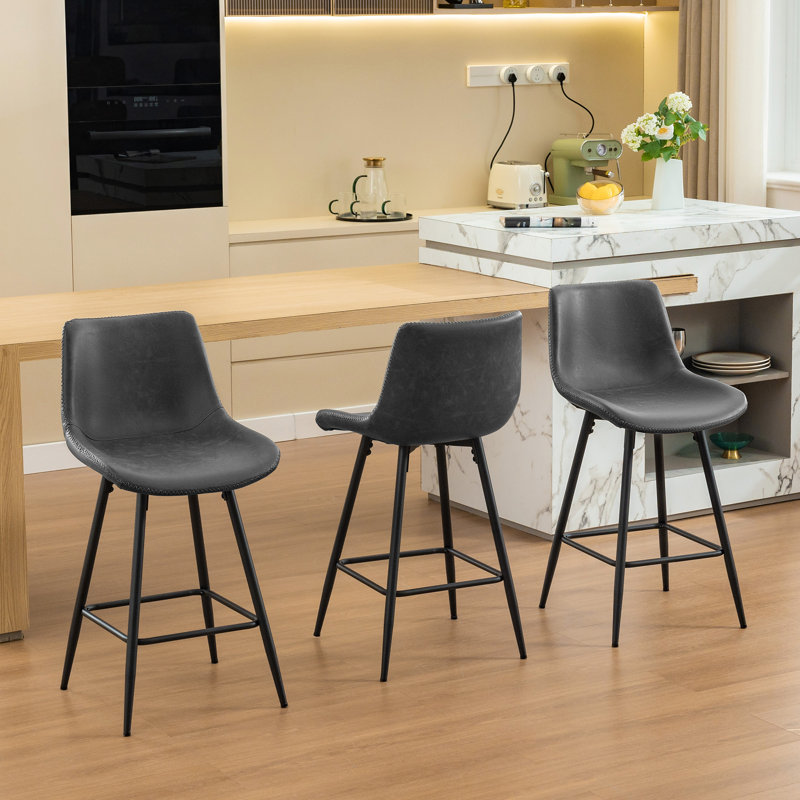Tabouret de comptoir moderne en similicuir, Gris Heather, Tabouret de comptoir (siège d'une hauteur de 24 p, 3