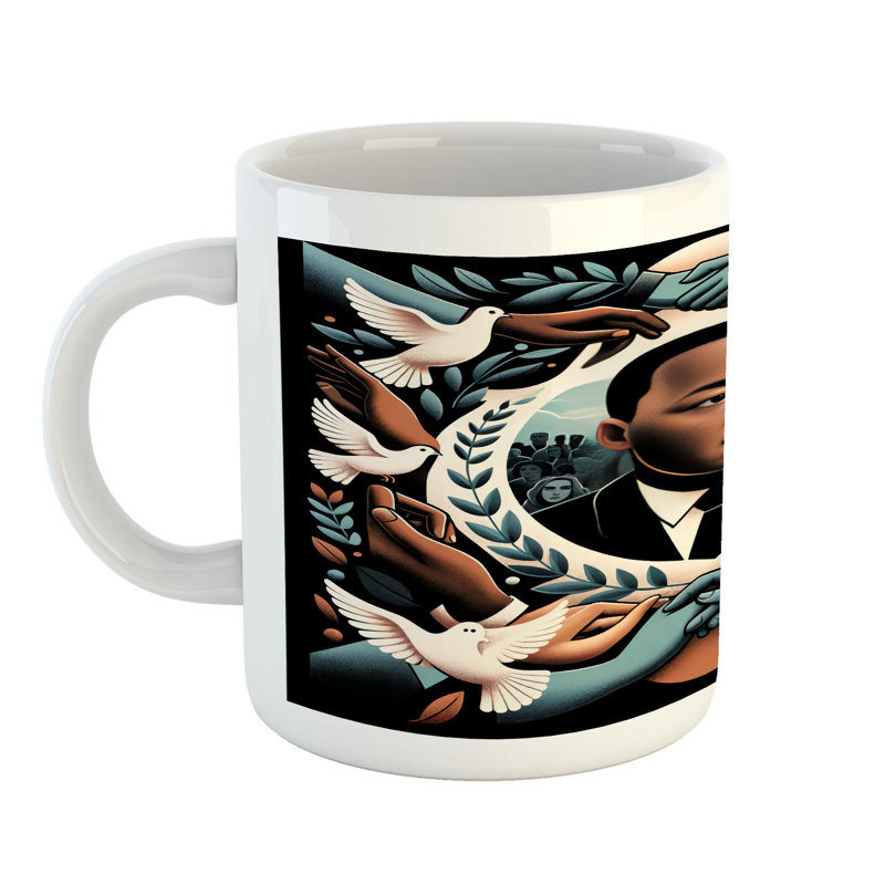 Winston Porter Martin Luther King Jr Day Ceramic Coffee Mug Portrait 11 oz Blue Grey and Pale Caramel