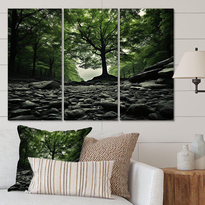 «Green Forest Mystical Shadows» sur toile, reproduction de 3 pièces, H 28 po x l 36 po x P 1 po