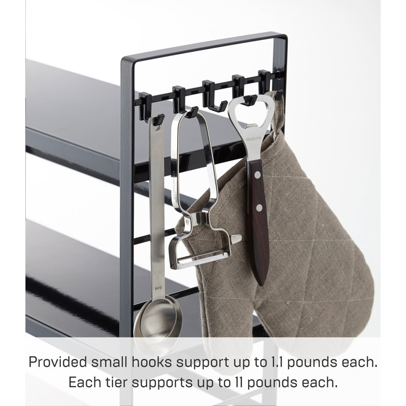 Modern Black Steel Countertop Kitchen Shelf with Gray Trivet Pads