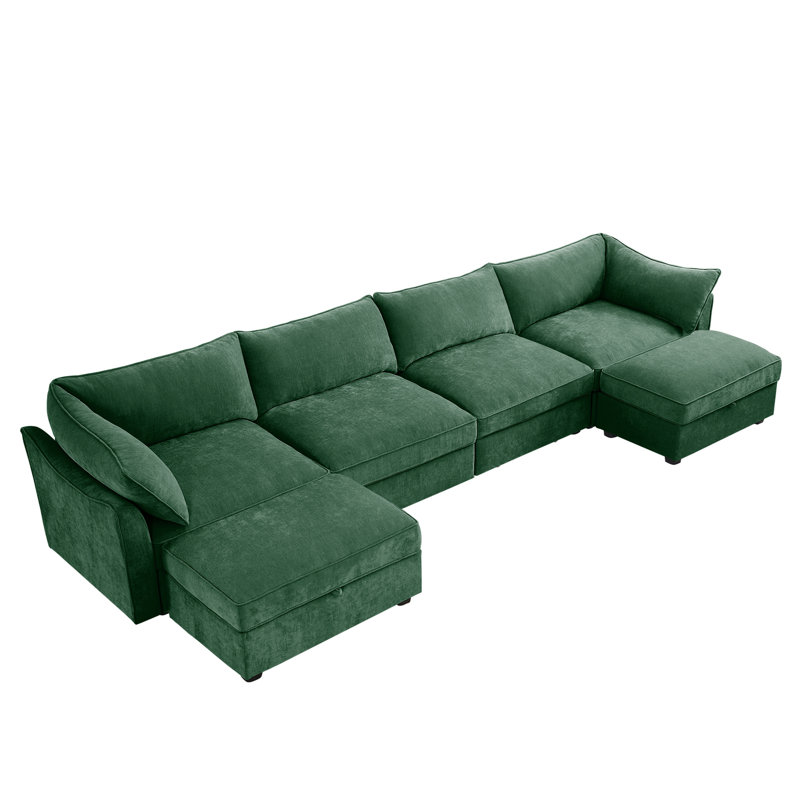 Chenille Sectional Sofa Couch, Green Chenille