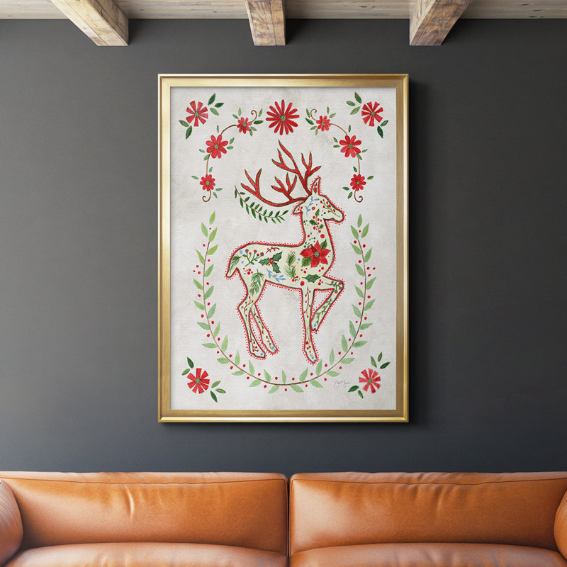 Christmas Folk Reindeer, reproduction d'art encadrée, Doré, H 42 po x l 30,5 po x P 1 po