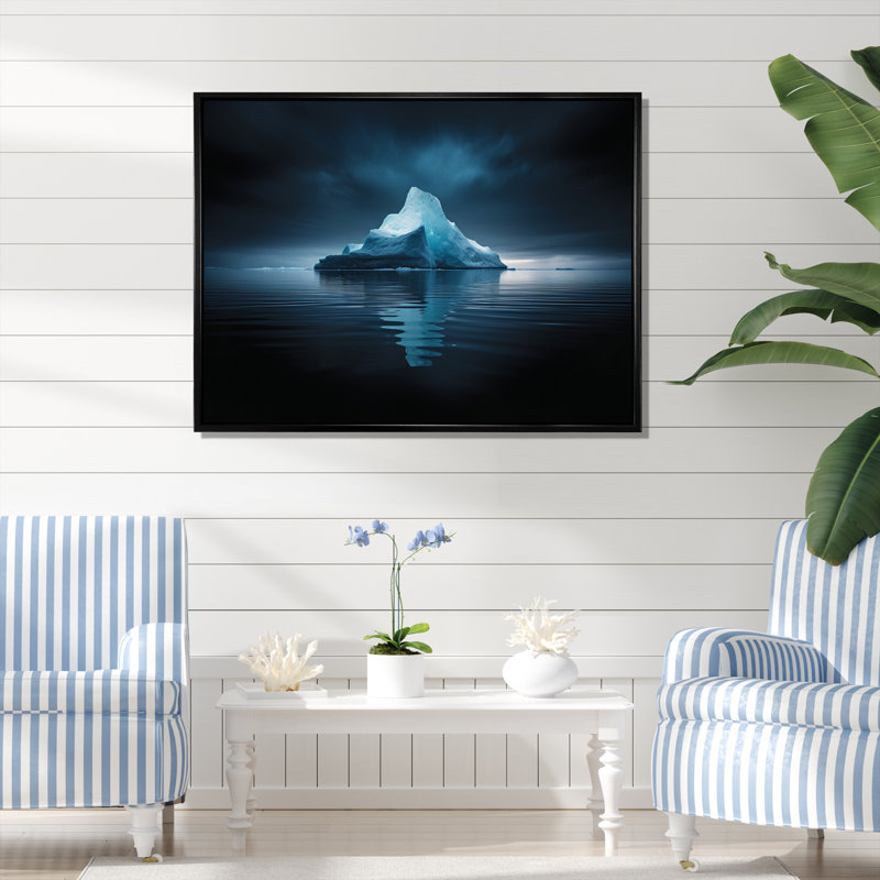 Blue Black Iceberg Frozen Embrace, Cadre flottant noir, H 34 po x l 44 po x P 1,5 po