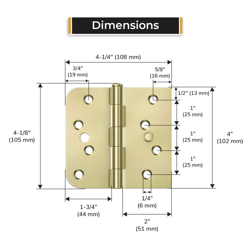 Charnière spéciale pour portes en fibre de verre S41 / 4058BU2DL-S, rayon de 4 po x 4-1 / 4 po x 5/8 po x SQ, roulements à billes, goujon de sécurité en paire de dichromate de zinc