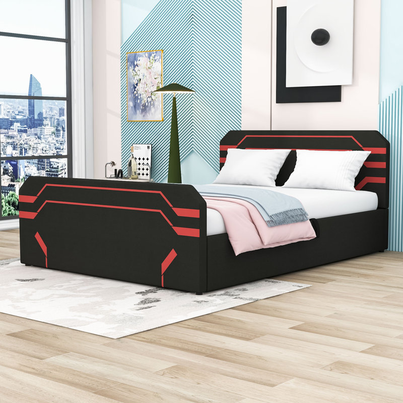 Grand lit avec rangement hydraulique, Noir rouge