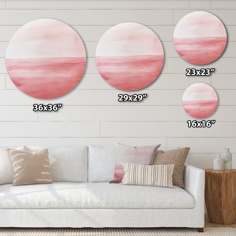 «Still Pink Horizon», art mural rond minimaliste en métal abstrait, L 29 po x H 29 po