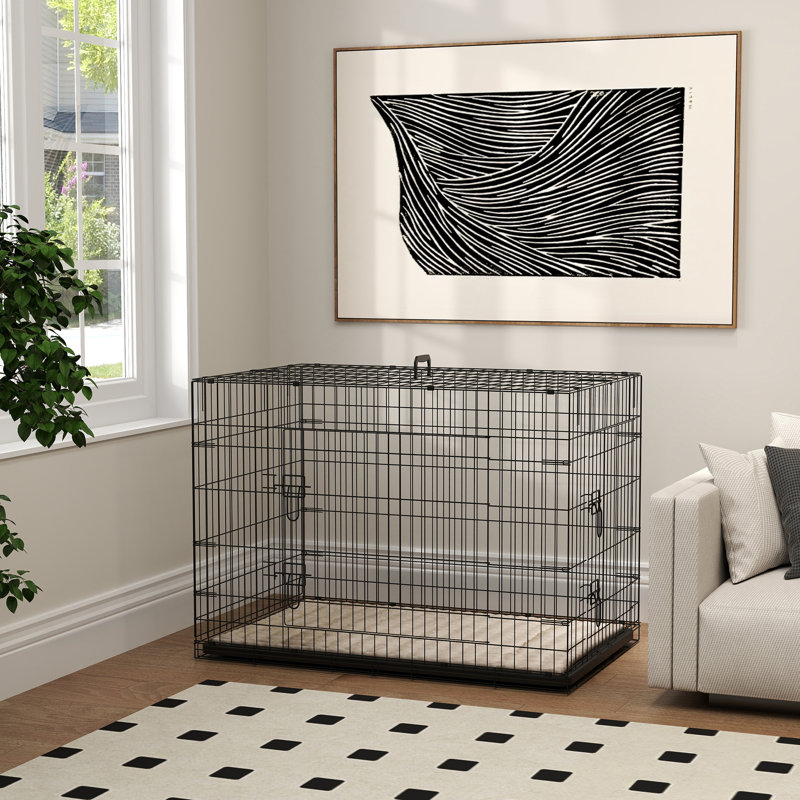 Cage pour chien 30 po, chenil pliant en métal avec 2 portes, plateau, coussin, Grand (H 29,5 po x l 27,6 po x P 41,3 po)