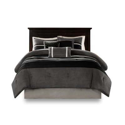 Ensemble d'édredon grand noir 7 pièces, édredon en faux suède, avec texture douce au toucher