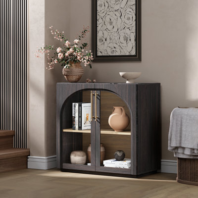 31.42''Modern Sideboard, Buffet Cabinet with Arched Glass Door & Adjustable Shelves