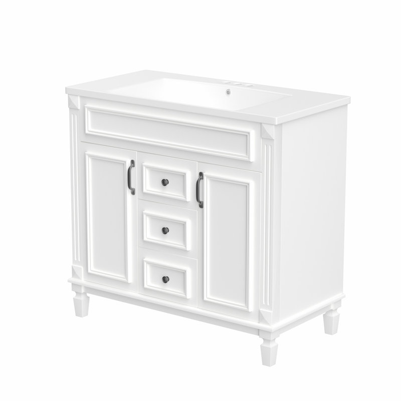 Bathroom Vanity Without Top, No Included Sink, Cabinet with 2 Soft Closing Doors and Drawers, White