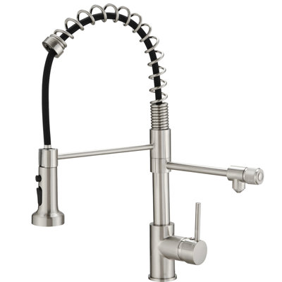 Brushed Nickel Kitchen Faucet With Purifier And Drinking Water Feature - Pull Down Filter For Sink In Style