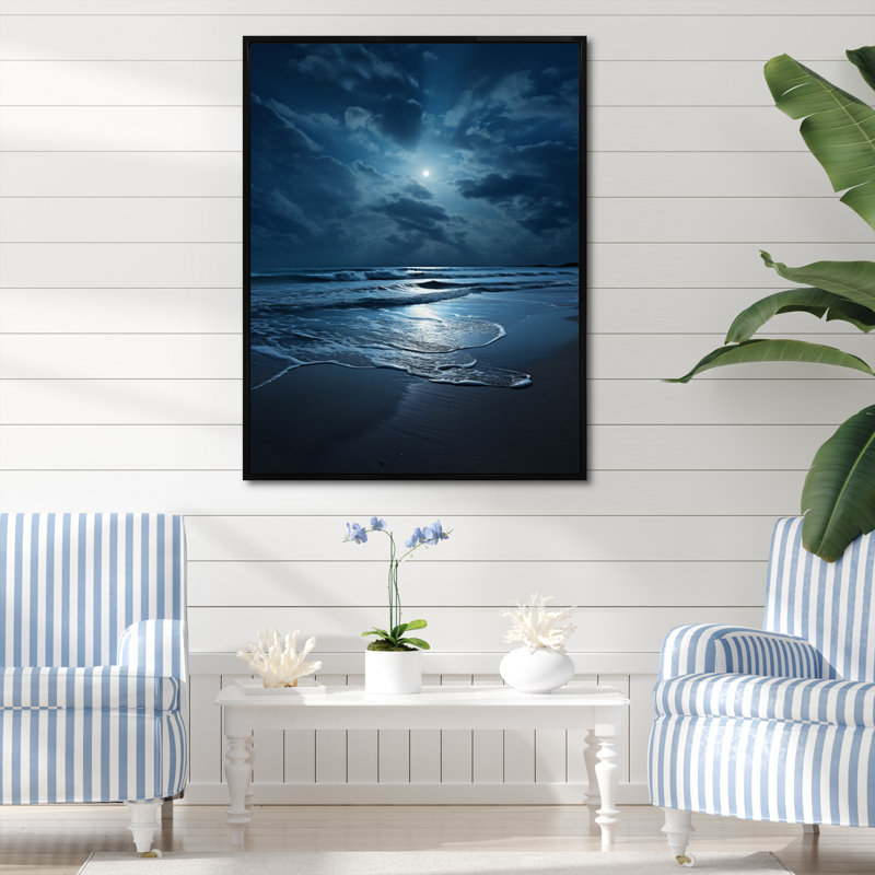 Beach Photo Serene Moonlight I, reproduction d'art sur toile, H 20 po x l 12 po x P 1 po, Noir, noir, noir, noir