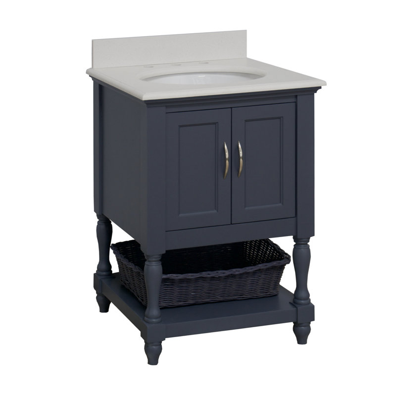 Ensemble de meuble-lavabo simple de l 24 po x P 22 po Hampton, Gris anthracite, Quartz