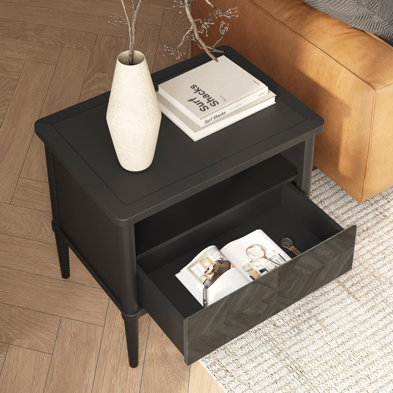 Table de chevet Mid-Century en bois massif Cartlin, Moka