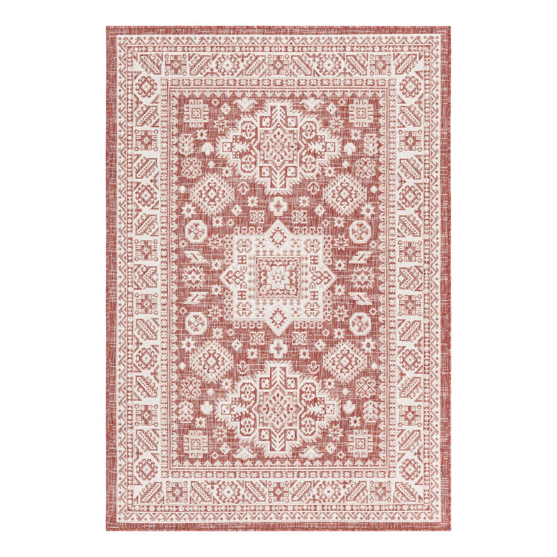 Tapis intérieur / extérieur rouge rouille en polypropylène tissé à la machine Archange, Rectangle 4pi x 6 pi