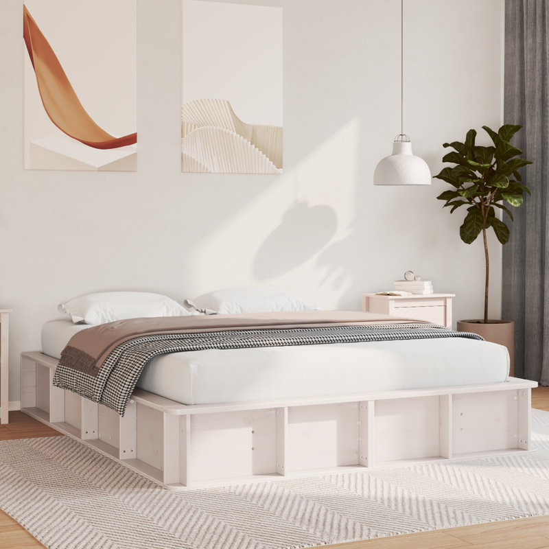 Bed Frame With Storage Solid Pine Wood, Beige, European Kingsize (160 x 200 cm)