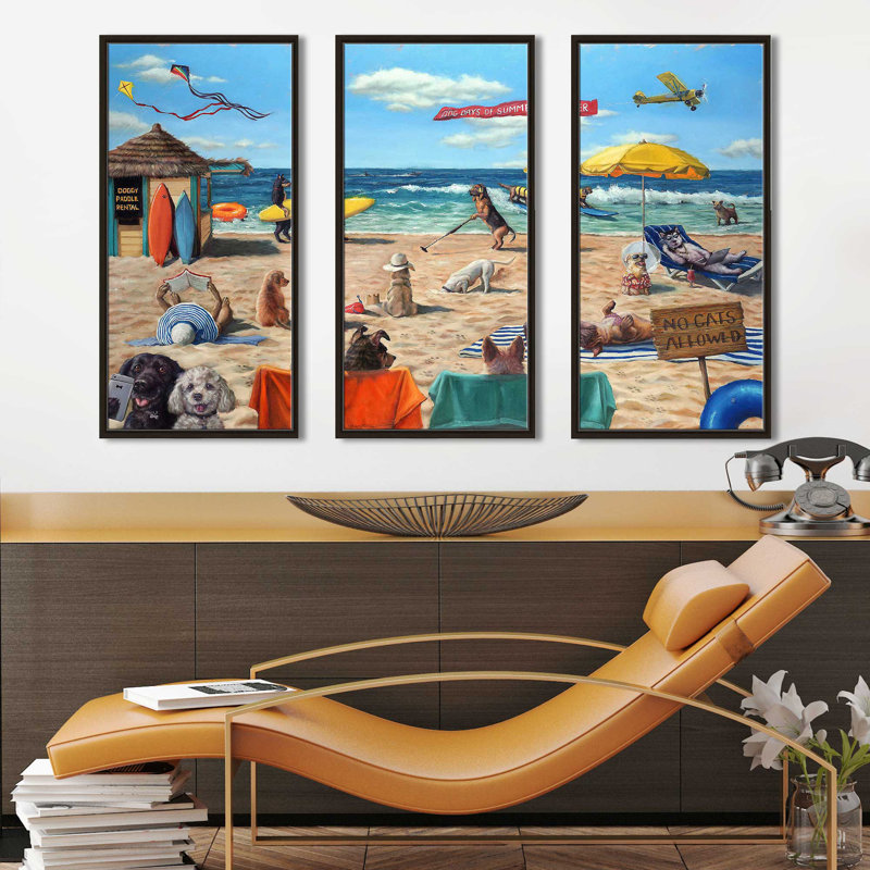 "Dog Beach" par Lucia Heffernan, reproduction sur toile flottante 3 pièces, H 33,5 po x l 52,5 po x P 2 po