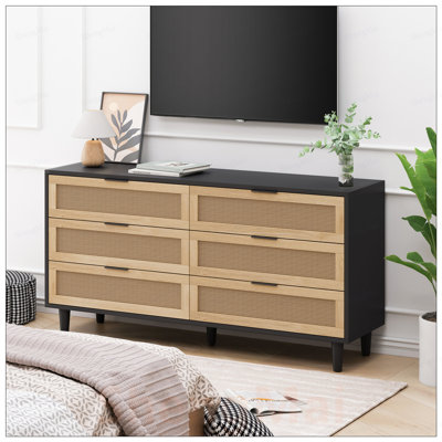 Armoire de rangement en rotin à 6 tiroirs au design naturel pour la chambre à coucher et le salon, écologique et spacieuse