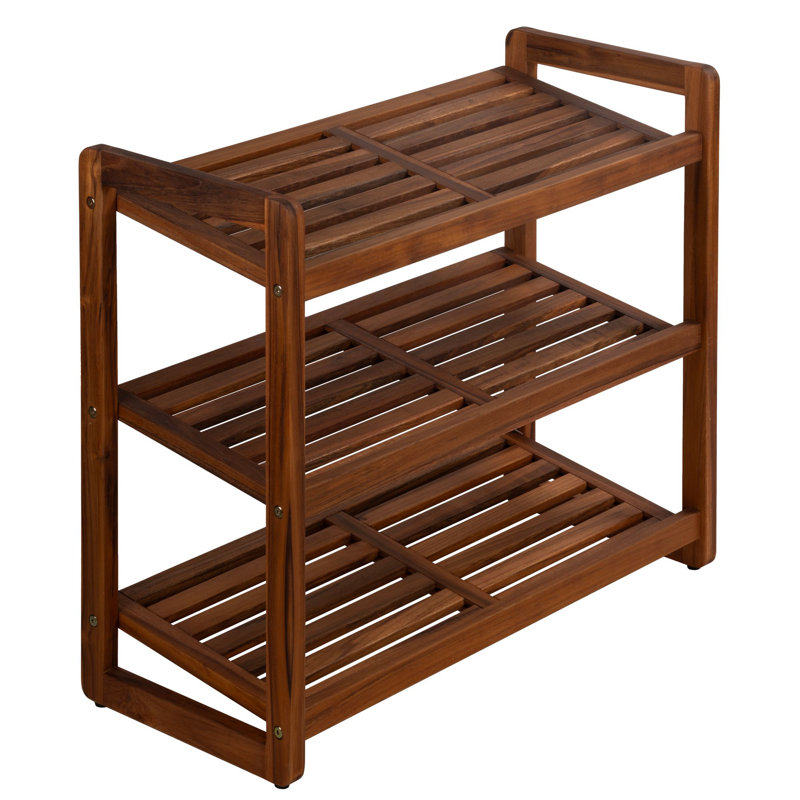 Bare Decor Vira Shoe Rack Shelf in Solid Teak Wood, 3 Shelf