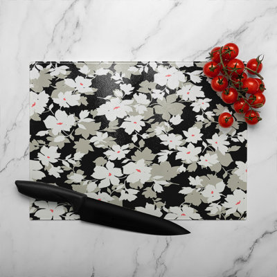 White Flowers Glass Chopping Board