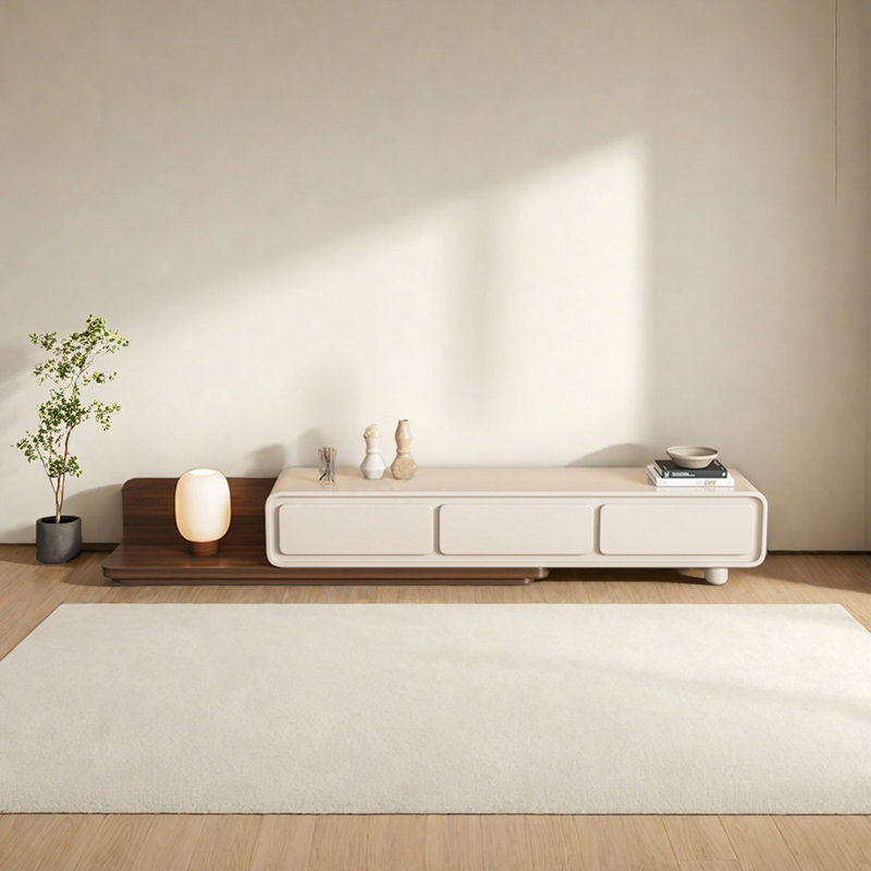 Meuble télé en bois extensible de qualité supérieure, Crème, crème, 70.86"
