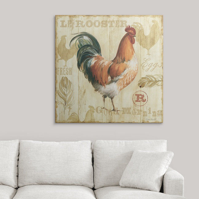 «Joli Rooster I» par Lisa Audit, affiche vintage, H 35 po x l 35 po x P 1,5 po, Toile