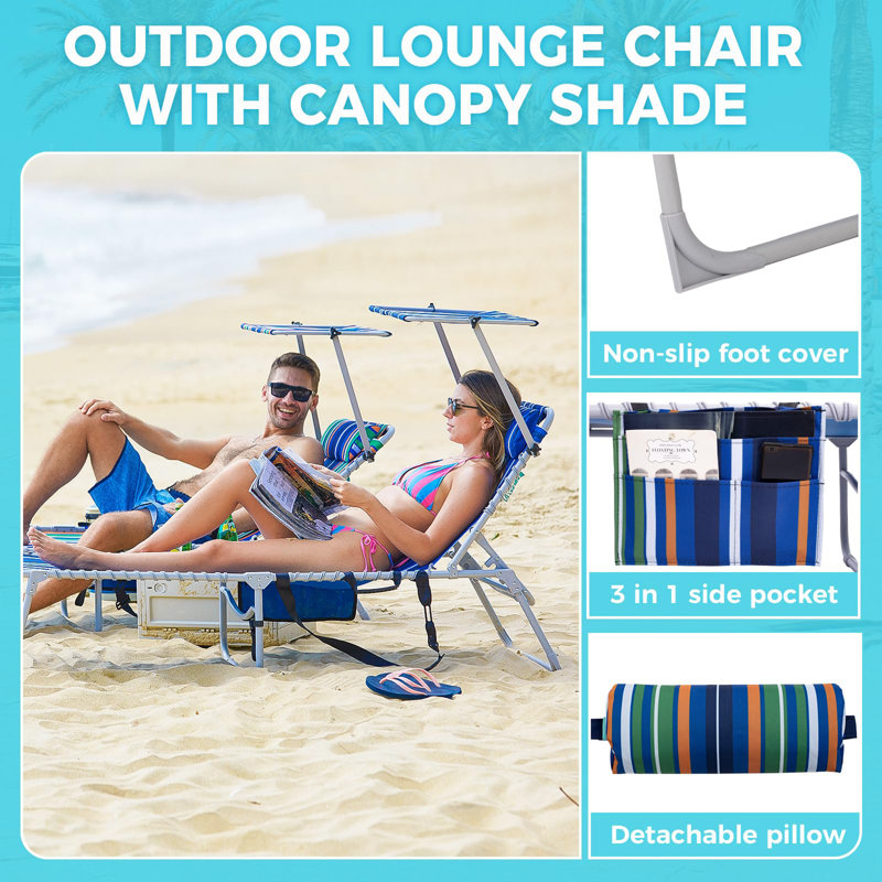Folding Chaise Lounge Chair, Blue/Green