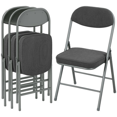 HOMCOM Fabric Padded Folding Chairs Set of 4 Heavy Duty Steel
