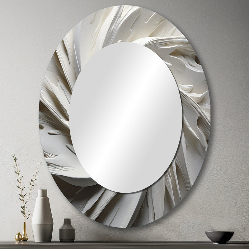 White Majestic Motion I - Miroir mural moderne ovale, 43 po x 33 po