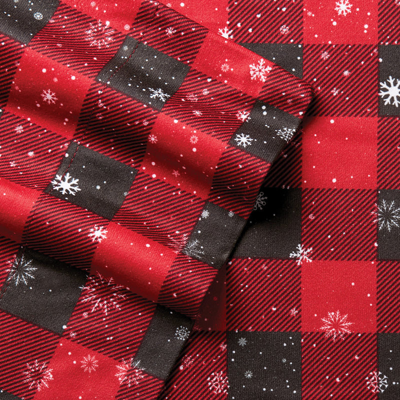 Micro Flannel® Printed Deep-Pocket Sheet Set, Full Sheet Set with 2 Pillowcases, Buffalo Check Snowflakes