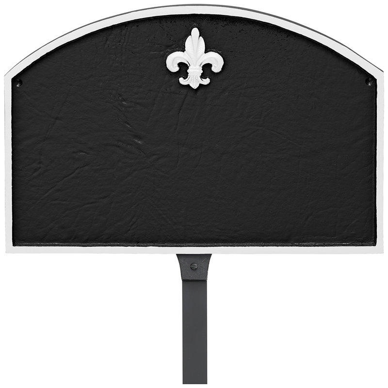 Enseigne d’adresse pour pelouse sur 1 ligne Fleur de Lis, Noir / Blanc