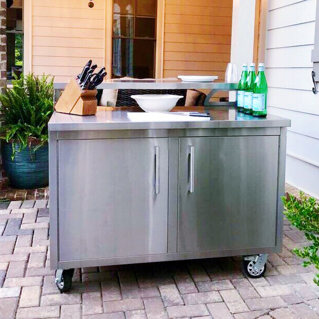 Casa Nico's All-Metal 48'' Stainless Steel (Grade 304) Freestanding Fully Sealed Bar Cabinet with Heavy Duty Locking Casters & Adjustable Bar Top Casa Nico