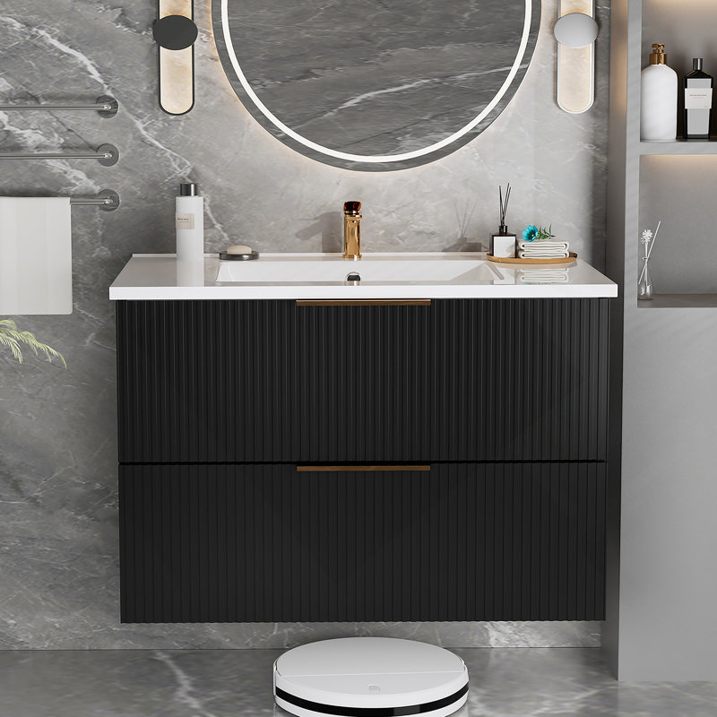 Armoire de salle de bain en bois, 36", Noir
