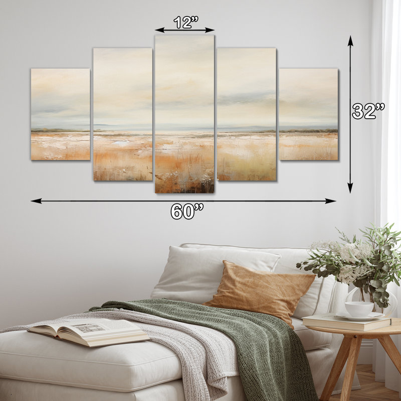 «Meadow Grasslands Minimalisme III», art mural sur toile, 5 panneaux