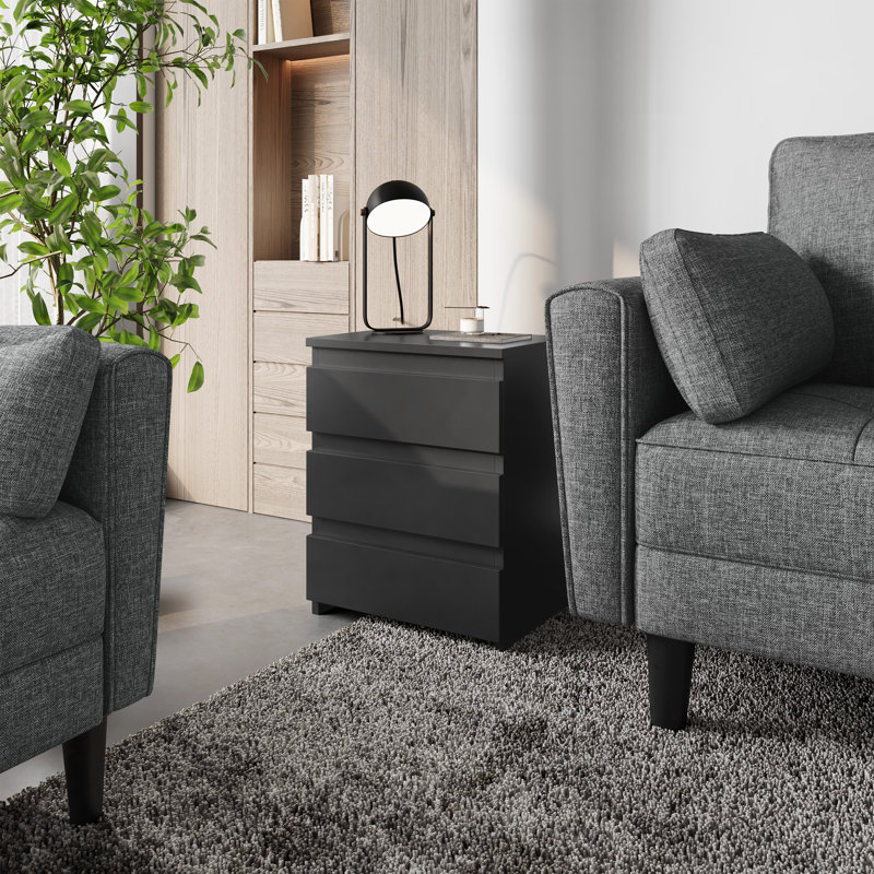 45cm W Manufactured Wood Bedside Table, Black