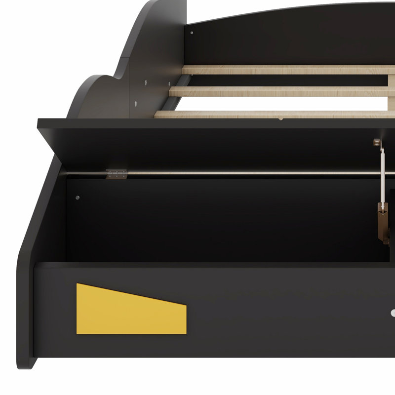 Lit plateforme avec roulettes et rangement Race, Noir / Jaune